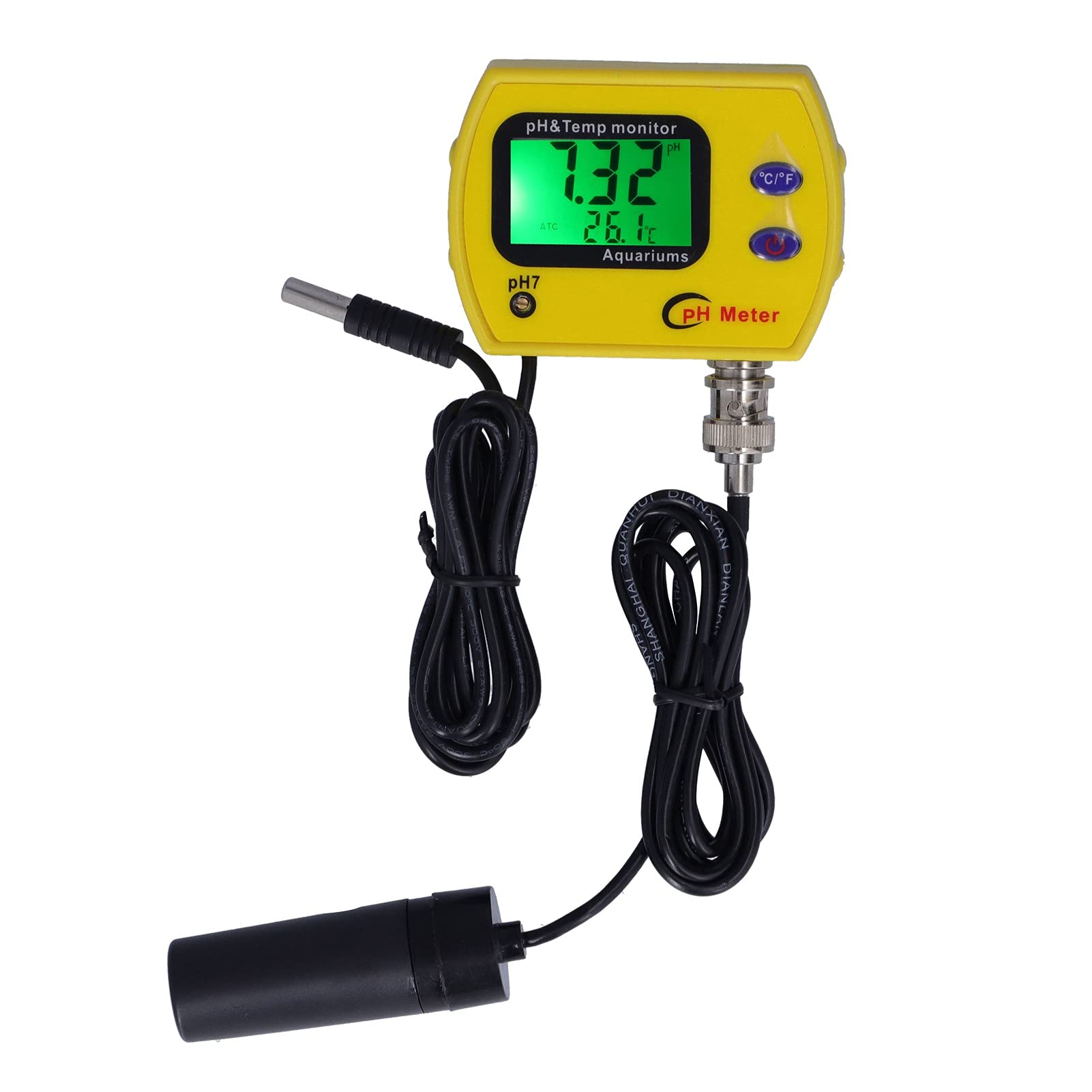 Tester PH con Sonda Sostituibile, Kit Test PH Acquario per Piscine Idroponiche, ℃/F 0-14,00 PH Kit di Monitoraggio della qualità dell'Acqua Dell'acquario(EU Plug 220V)