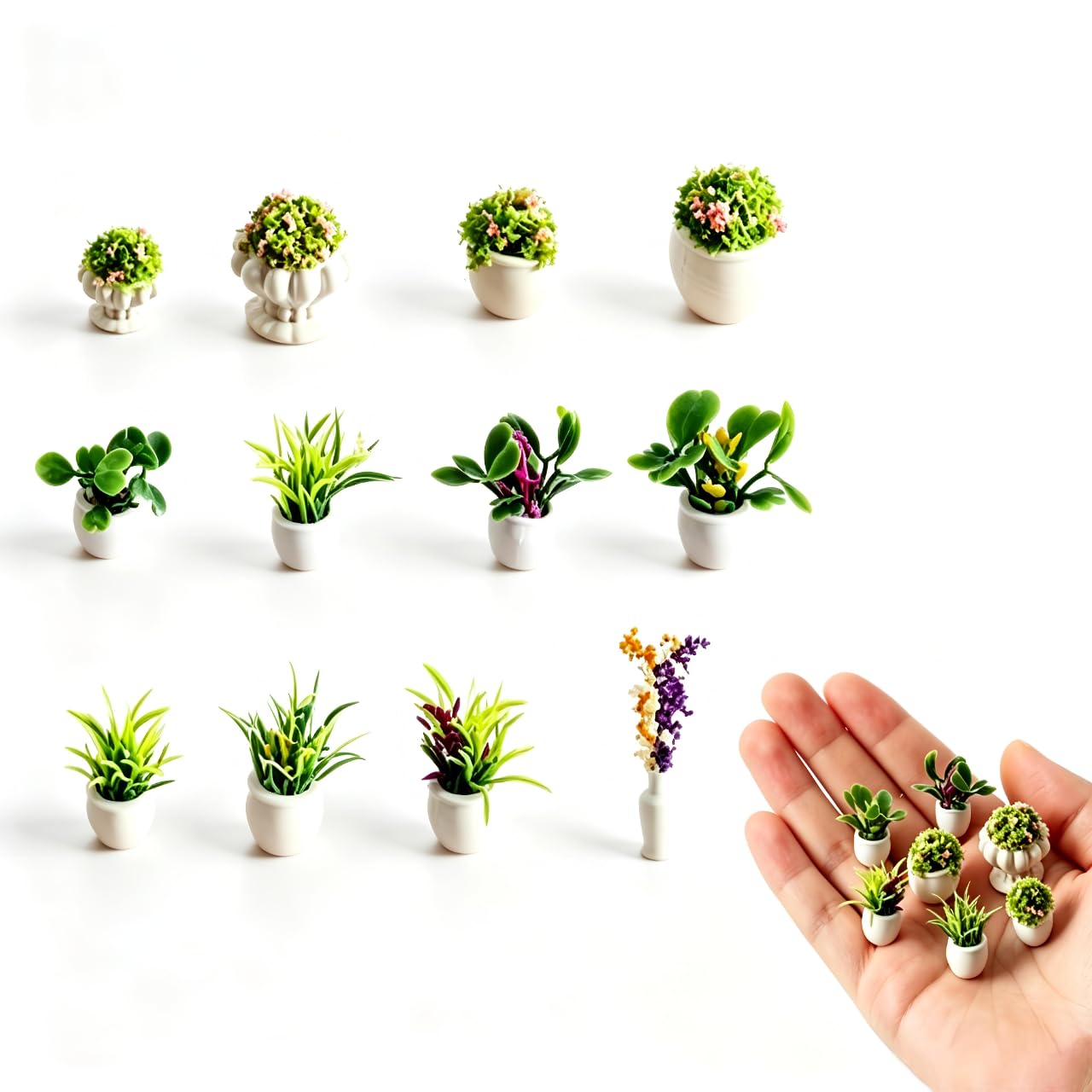 Alwodici 12Pcs Miniature Dollhouse Plants Mini Artificial Potted Flowers Tiny Fake Greenery Plants Model Mini Artificial Bonsai Ornaments For Dollhouse Micro Landscape Fairy Garden Diy Diorama Scenery