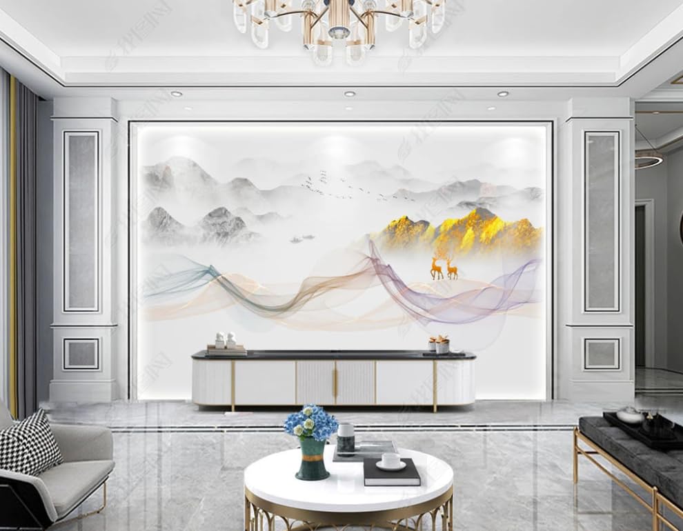 Papier Peint Intissé Encre Abstraite Chinoise Grand Poster Mural Décoration Chambre
