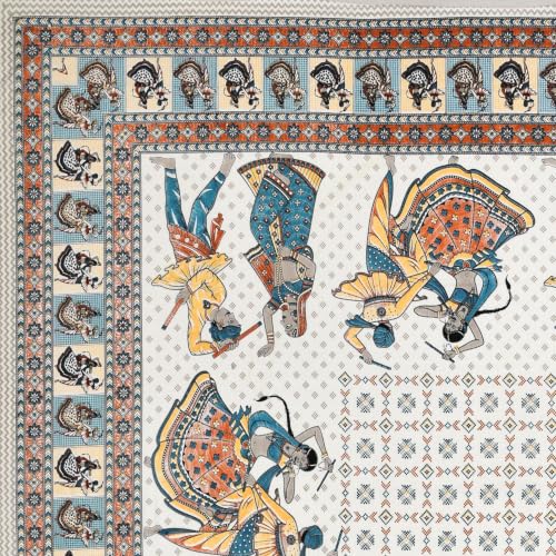 Image of 240 TC 100% Cotton Bedsheet for Double Bed King Size with 2 Pillow Covers | Breathable & Super Soft Rajasthani Sanganeri Jaipuri Printed Bed Sheet -108 * 108 Inches (Garba)