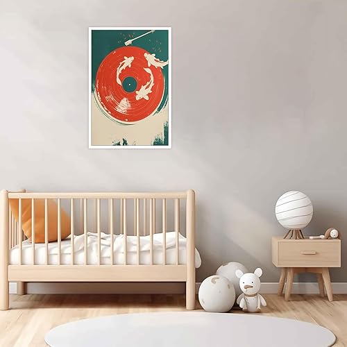 Miniatura 6 de Bizabud Póster de vinilo retro Koi, lienzo de música japonesa, arte de pared, moderno, asiático, minimalista, pez, natación, impresiones artísticas,