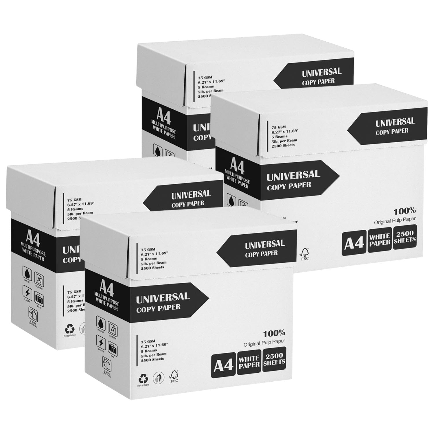 A4 Copy Paper, Multi-Purpose Copy Printer Paper, 10000 Sheets Count, Printer Copiers Paper, Compatible with Laser, Inkjet, Fax Paper, Perfect for Home & Office Use 20 Reams White
