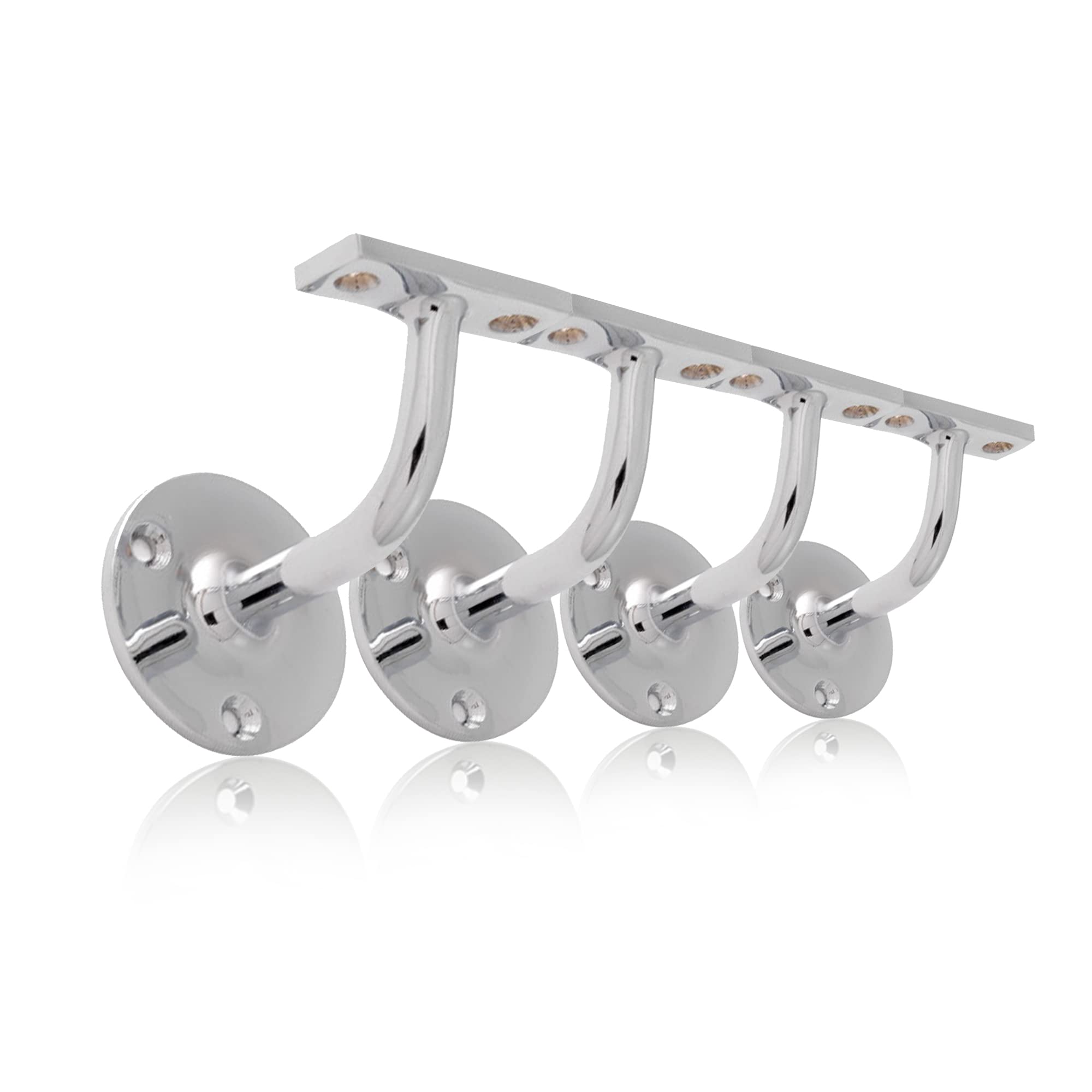 Uap Polished Chrome Set Of 4 Handrails For Stairs - Heavy Duty Handrail Brackets For Stair Bannister, Modern & Stylish Brackets For Flat Hand Rail (4 Pack, )