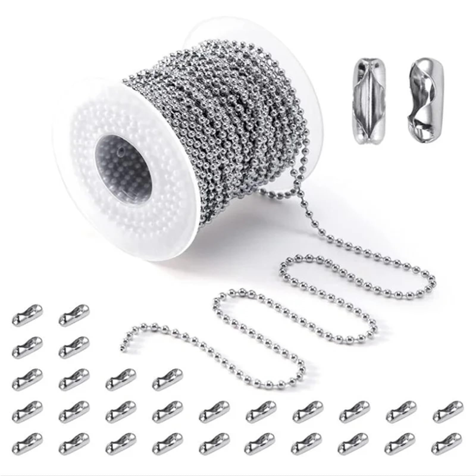 Catene Catena con perline a sfera in acciaio inossidabile 3 rotoli da 10 m Tirante regolabile 150 connettori coordinati for creazione di gioielli ed etichette(2.0mm ball)