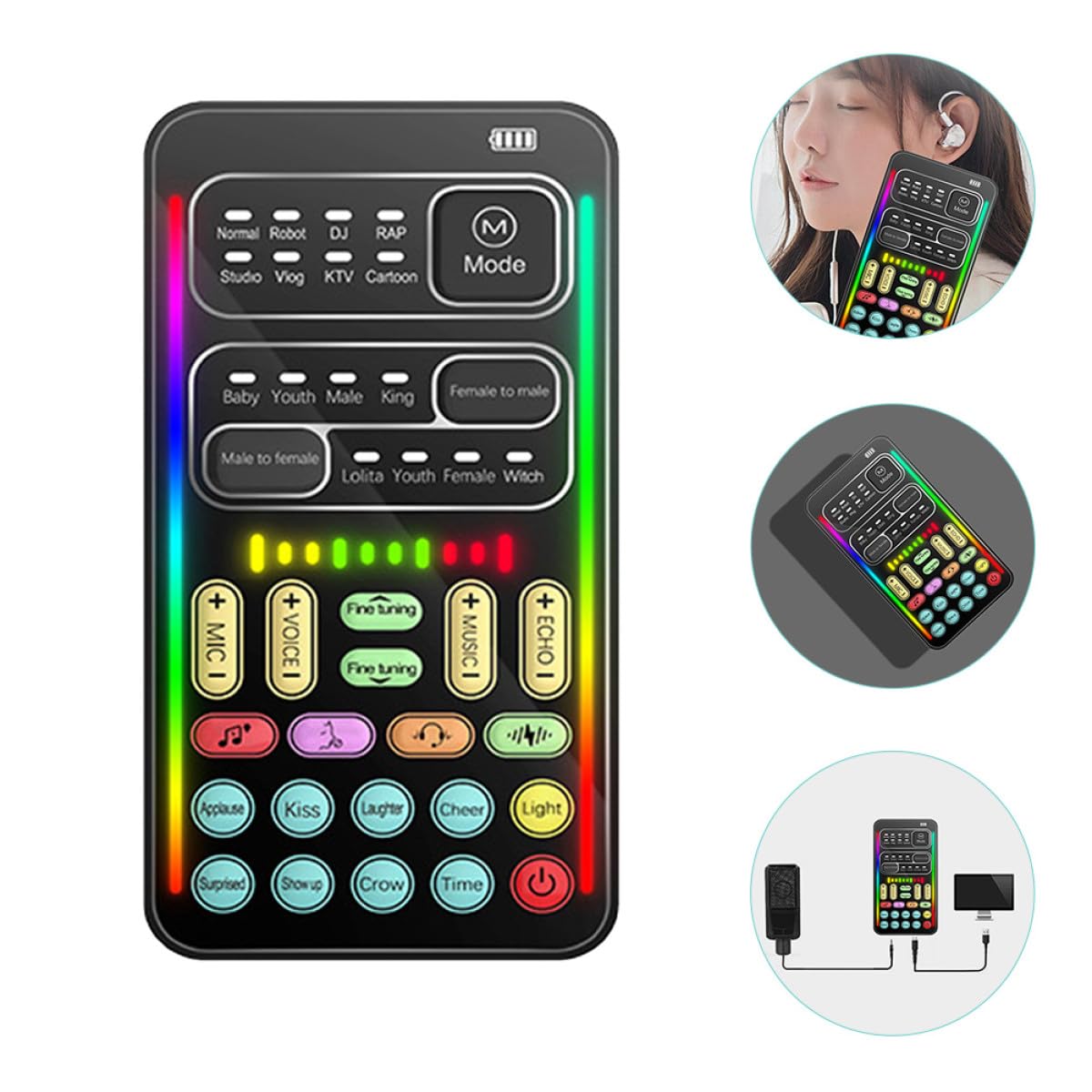 Mini Scheda Audio Cambia Voce per Streaming Live, Dispositivo Cambia Voce Portatile Riduzione Rumore, Compatibile Telefoni e Pc, Mixer Audio per Trasmissioni e Gaming