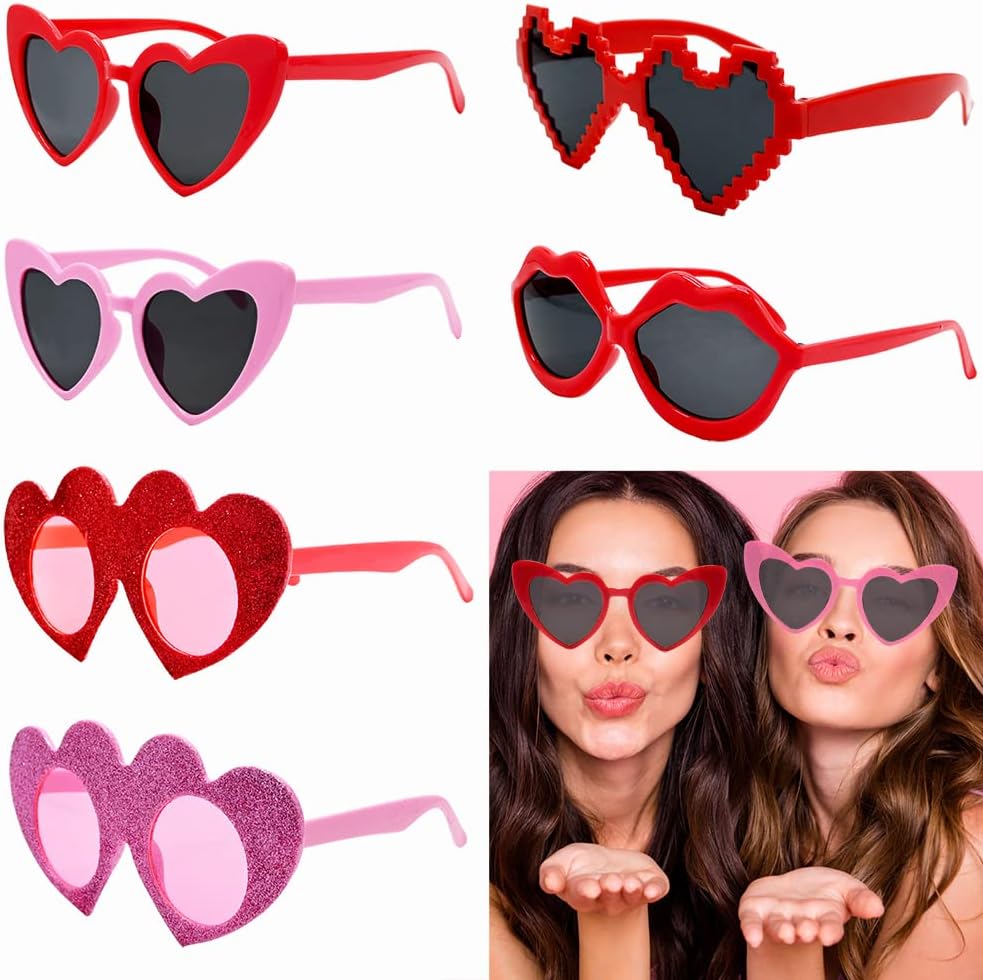 UMEELR Valentines Heart Sunglasses Set, 6 Pack Valentine's Day Fancy Eyeglasses, Cute Party Sunglasses for Valentine Party Supplies Photo Props Costume Accessory
