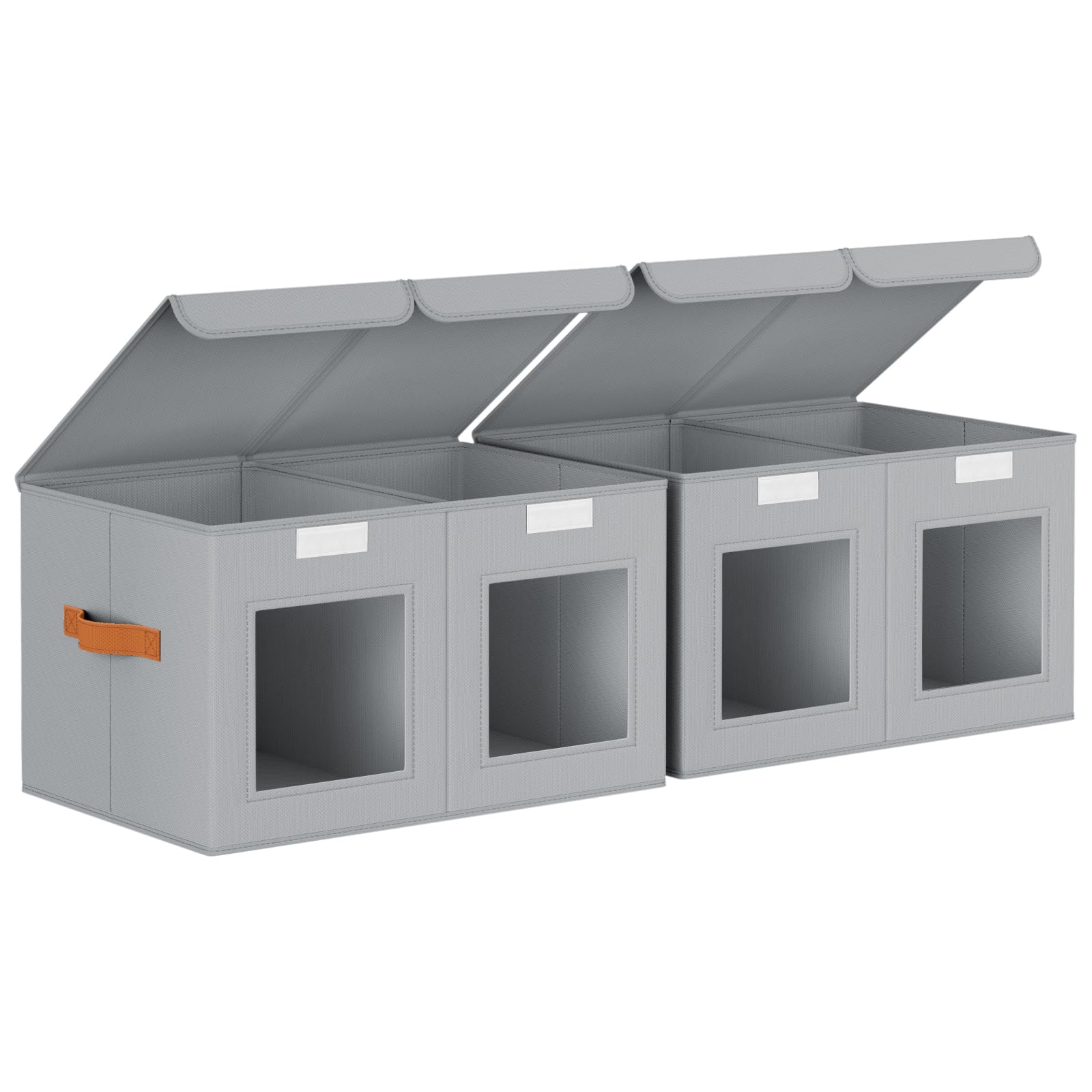 Homsorout Foldable Storage Boxes with Lids - Wardrobe Organiser Bin with Handle Fabric Basket Containers for Clothes, Book, Shelf, Office, XL x2-30.75L, Grey — image 1