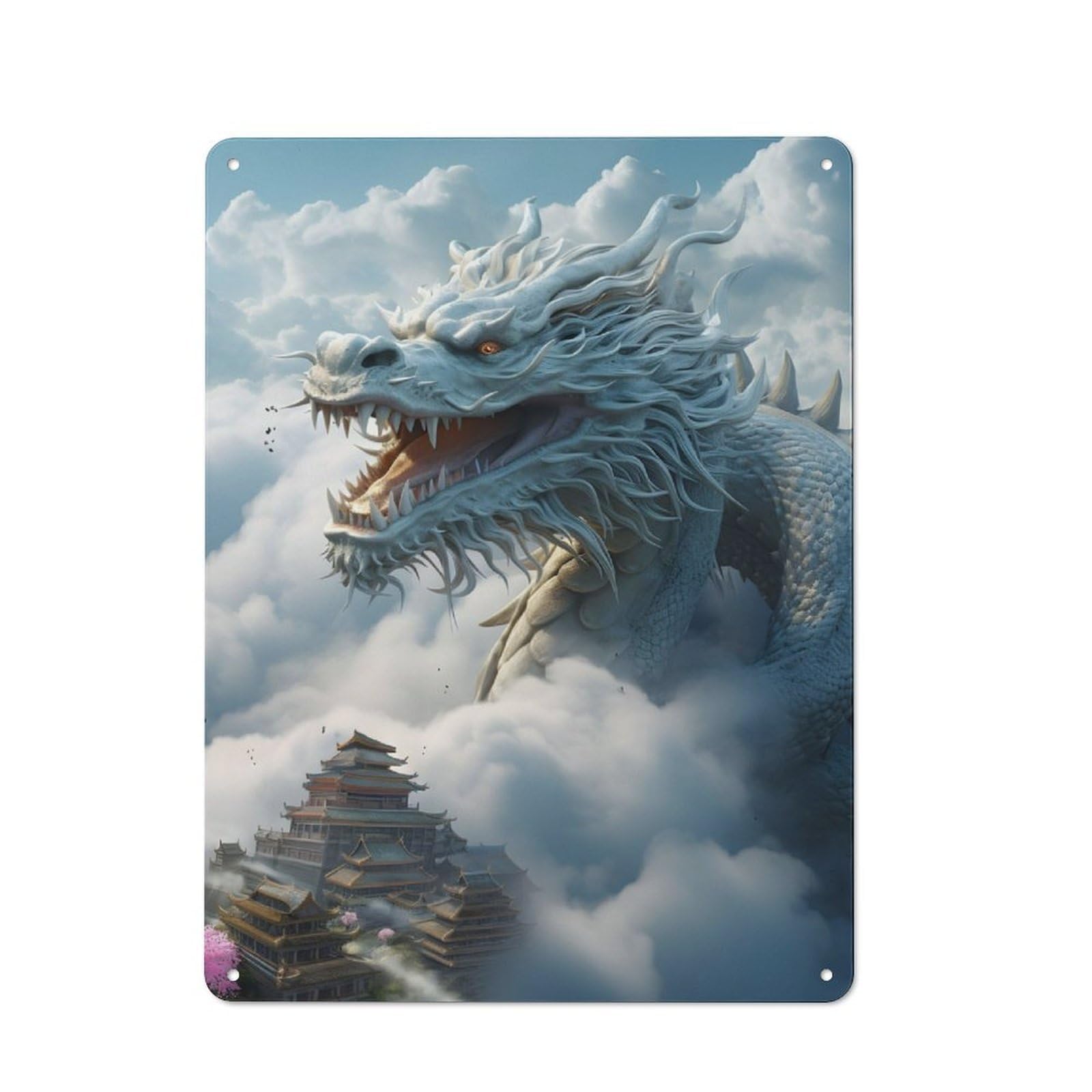 Junmoney Asian Dragon Sky Encounter Tin Sign 40X30cm With For Home Bar Wall, Vintage Decor, For Garage, Workshop And Man Cave Decoration