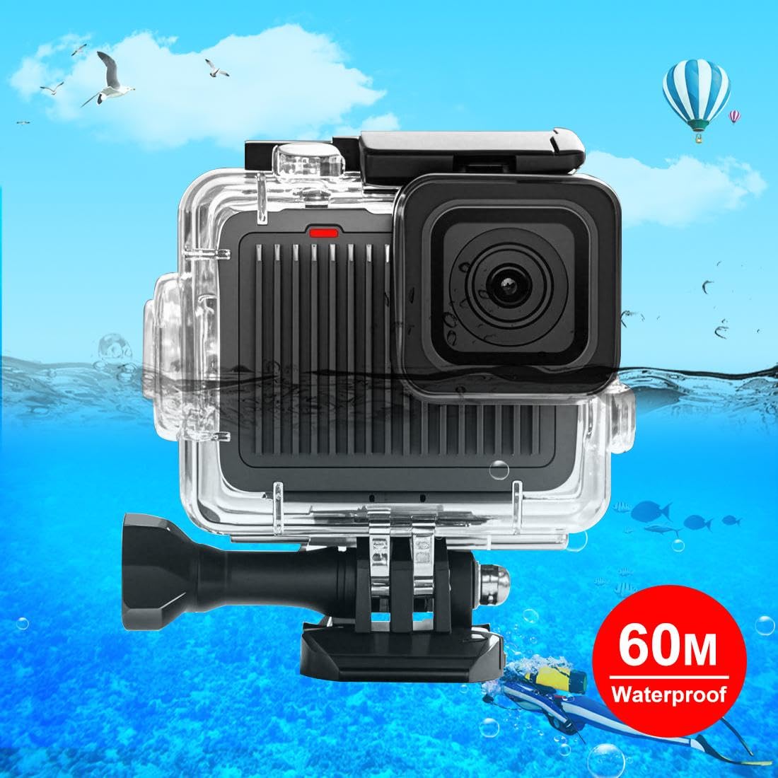 Custodia impermeabile Go Pro HERO, custodia protettiva per immersioni PULUZ 60 m, con fibbia, supporto base e vite HERO 4K versione 2024
