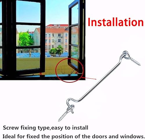 Miniatura 4 de Aopin - Pestillo de gancho y ojo de acero chapado en zinc, cierre de gancho para ventana, fácil bloqueo para puerta corredera de granero, puertas de