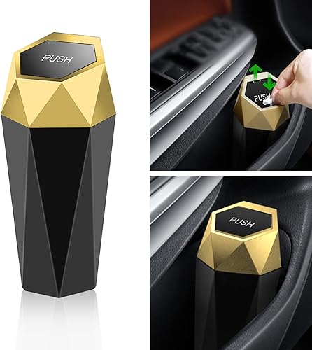 Paquete de 1 bote de basura para automóvil con tapa, 3.14 x 7.87 pulgadas, impermeable, portátil, mini bote de basura automático de diamante para