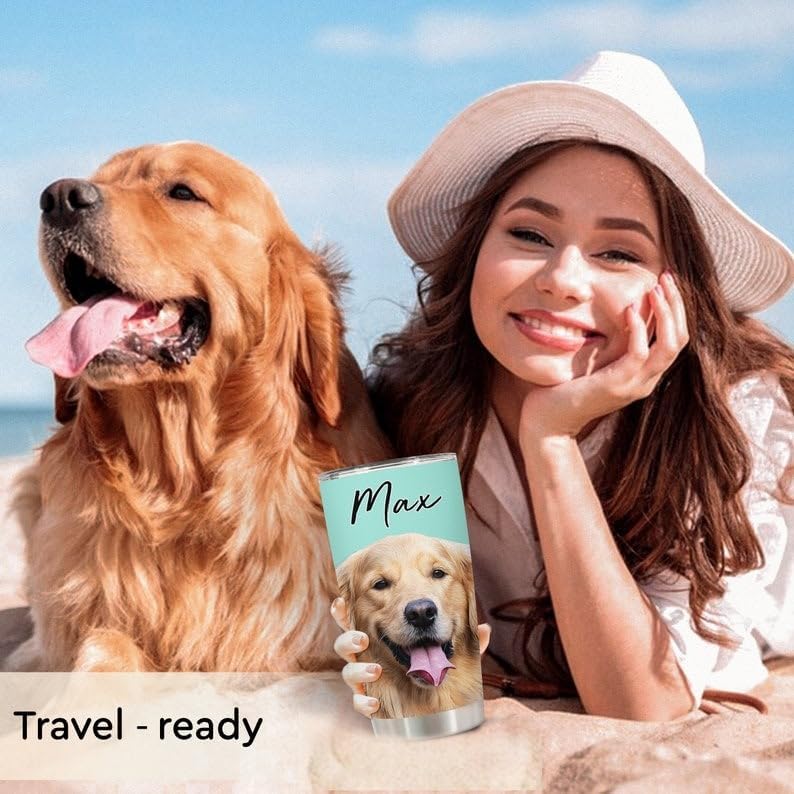 Vista 8 de Vaso de acero personalizado con foto de perro, taza de viaje de acero inoxidable de 20 onzas 30 onzas, taza de viaje aislada, café aislado