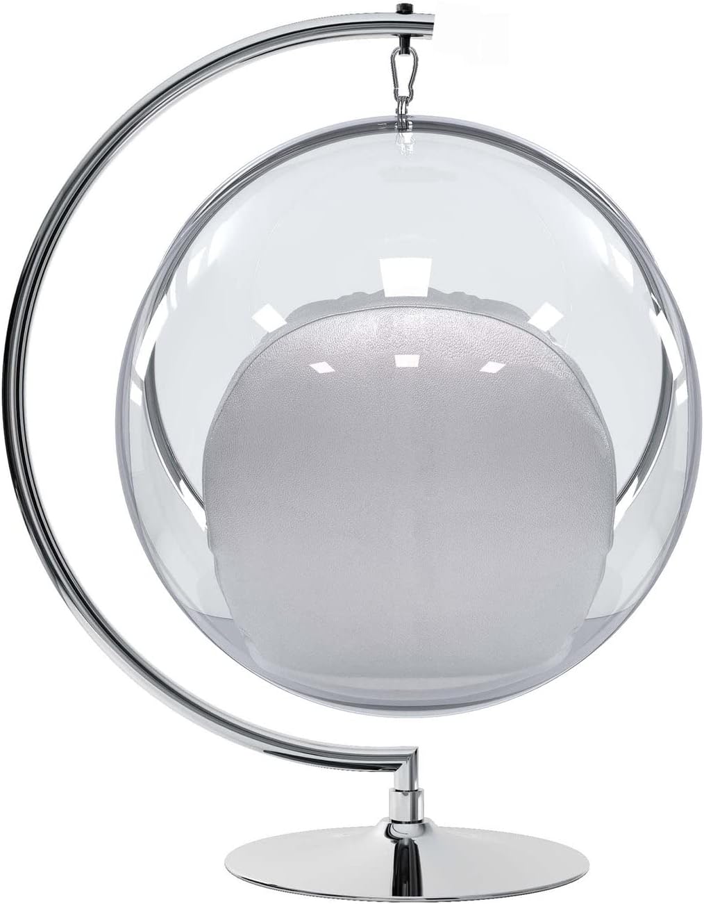 42" Vinyl and Steel Hanging Bubble Chair with Stand in Silver