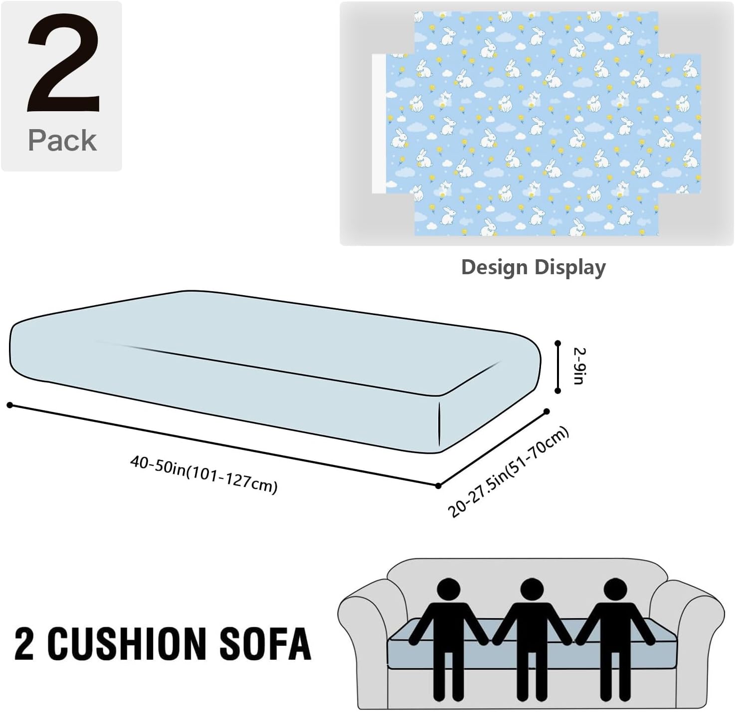 Blue Bunnies Cloud Loveseat Covers Couch Covers for 2 Cushion Couch, 2-Piece Stretch Sofa Slipcovers Anti-Slip Washable Furniture Protectors for Dogs Pets