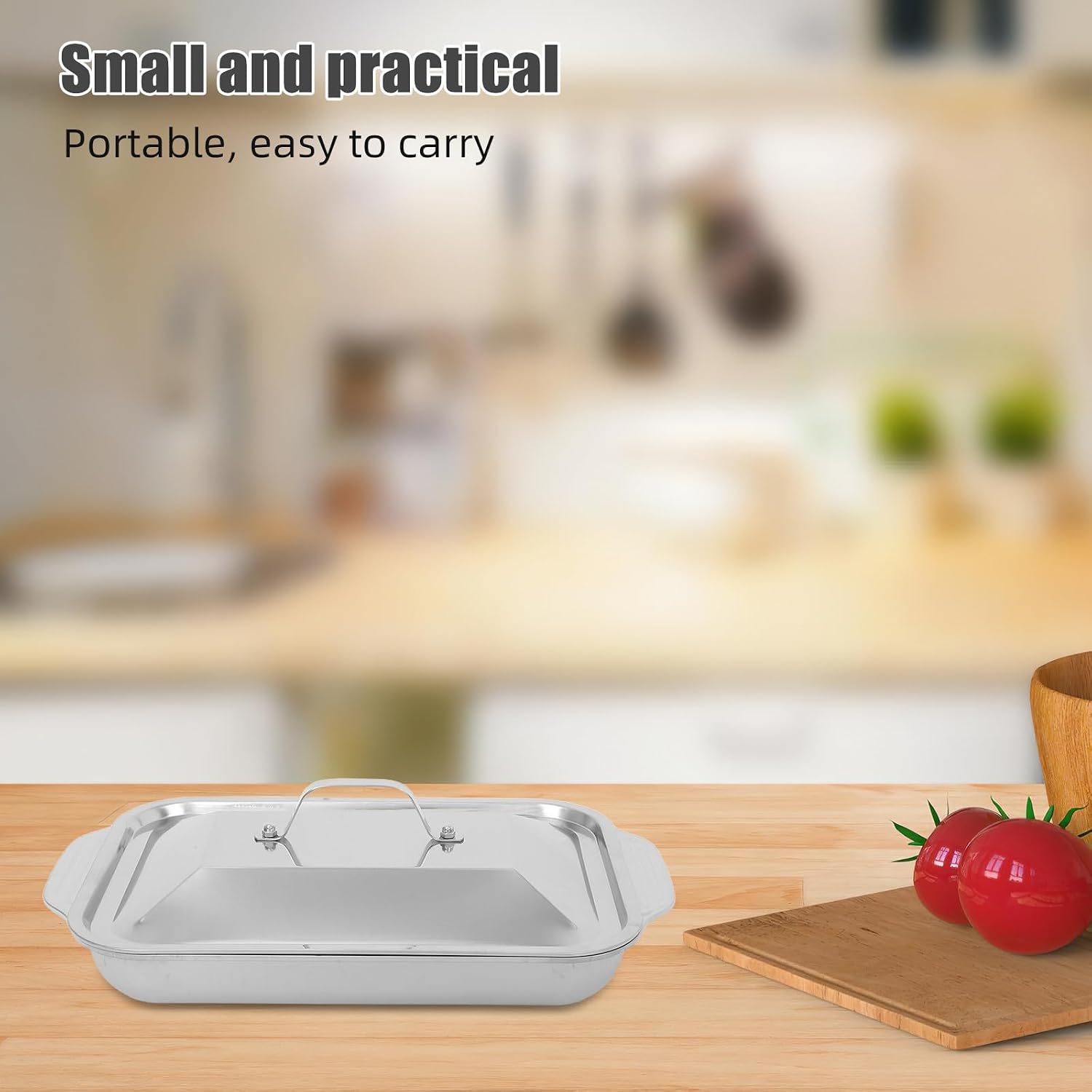 Rectangular Stainless Steel Roasting Pan with Deep Design for Spill Prevention, Oven Safe Fish Serving Tray for Roasting and Serving, Versatile Cooking Tray for Home and Outdoor