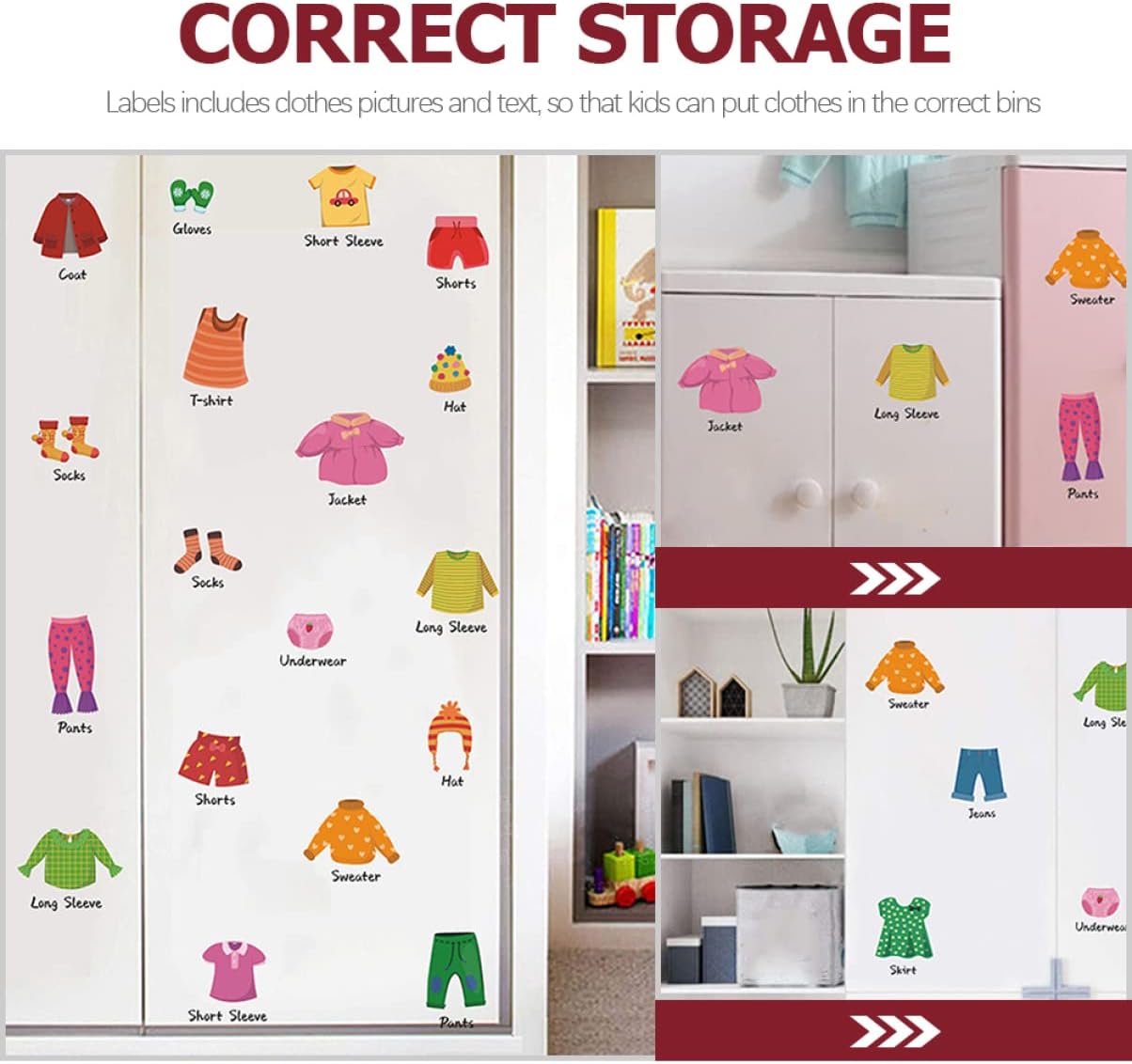 5sets Removable Wardrobe Stickers for Boys and Girls Clothing Decals Pictures Text for Easy Organization of Labels for Dresser Bedroom Decor
