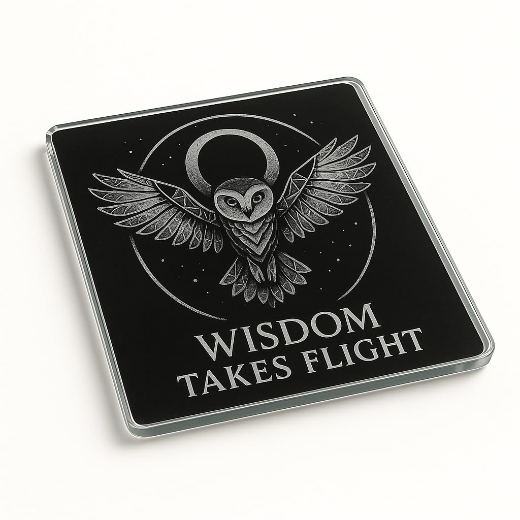 Acrylic Coaster Gift with Owl Oracle Design - Mystic Flight Home Decor for Nature Enthusiasts, Cosmic Balance Art