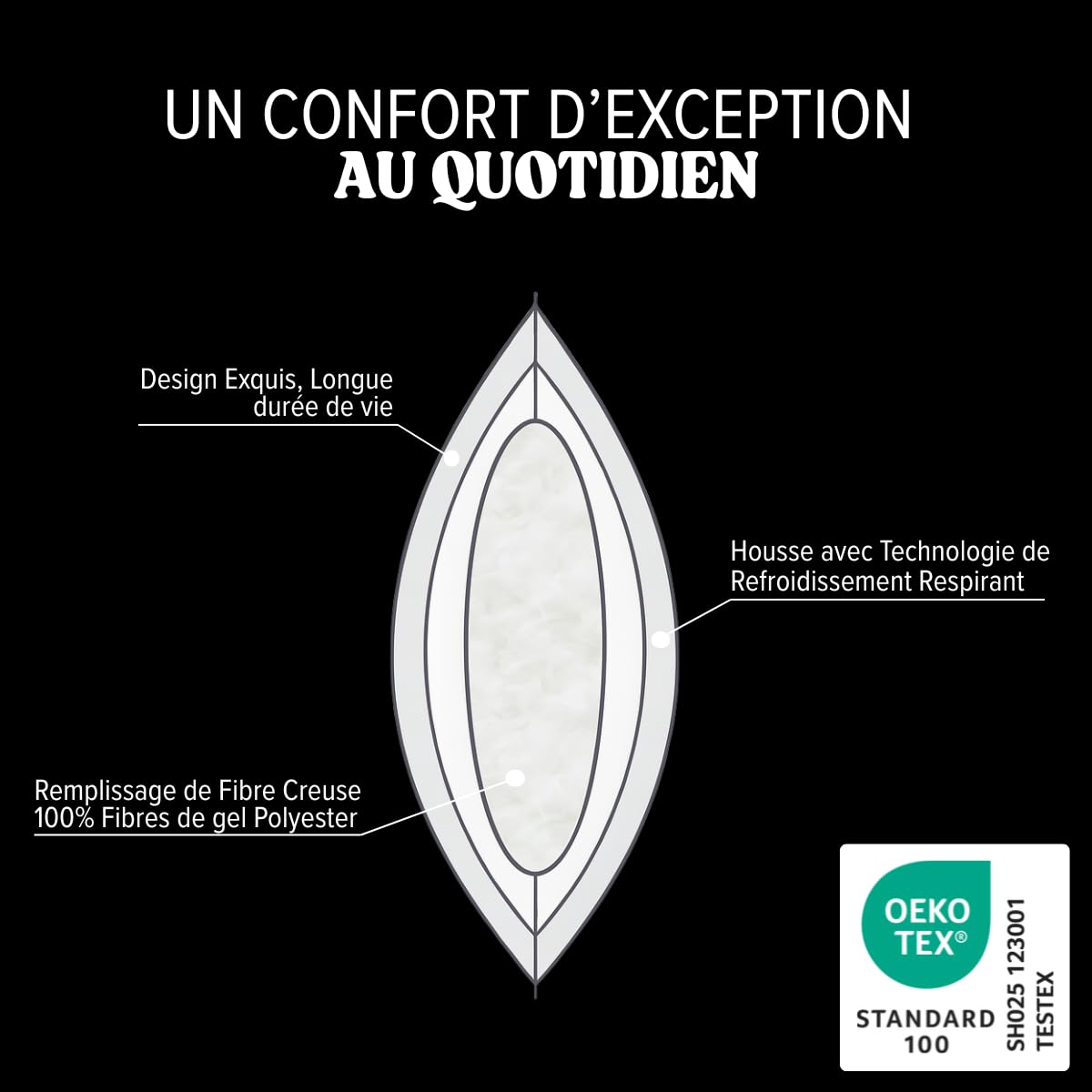 DREAMWAY Oreiller 60x60 cm Lot de 2 Oreillers Carrés | Confort Moelleux, Qualité Hôtelière, Respirant et Hypoallergénique, Idéal pour Dormeurs sur Le Côté, Le Dos et Le Ventre
