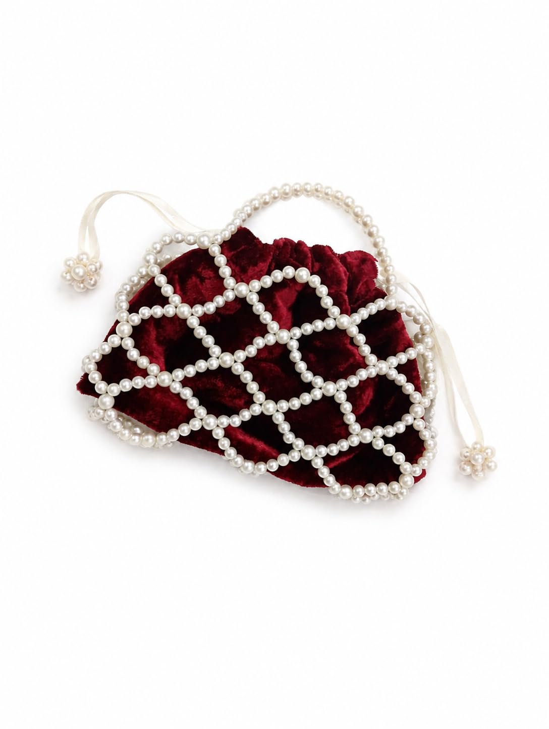 Velvet Potli Bag with Pearl Net Overlay, Maroon-picture-31