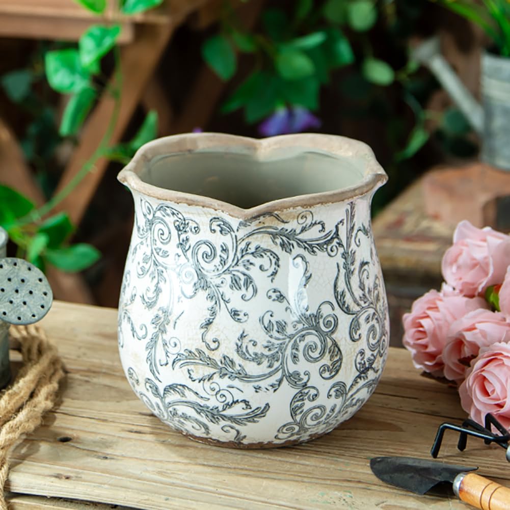 Pots de plantes avec glaçure craquelée grise et jardinière vintage 6 pouces pour pot de fleur