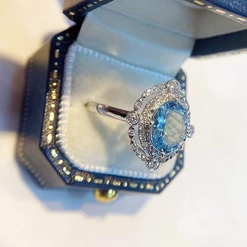 Miniatura 5 de Anillo de compromiso eterno de plata de ley 925 con zafiro oceánico, anillos de circonita cúbica, anillos de diamantes para mujeres, hallazgos de