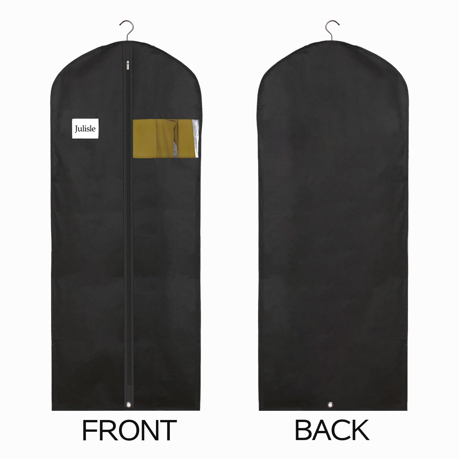 Julisle Long Dress Cover Garment Bag with Zipper & Viewing Window, Black, 24''×60'' - 5pcs - Image 2