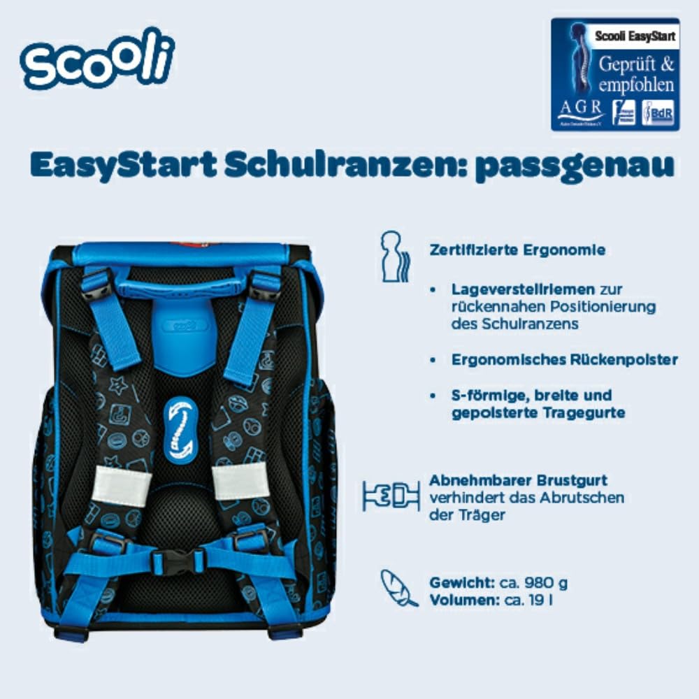 Scooli Schulranzen 1.Klasse Jungen EasyStart Schulranzen-Set geeignet für Super Mario-Fans (12tlg.mit Sporttasche Brotdose Trinkflasche Lernuhr Stifteköcher passend Platzdeckchen Schultüte)