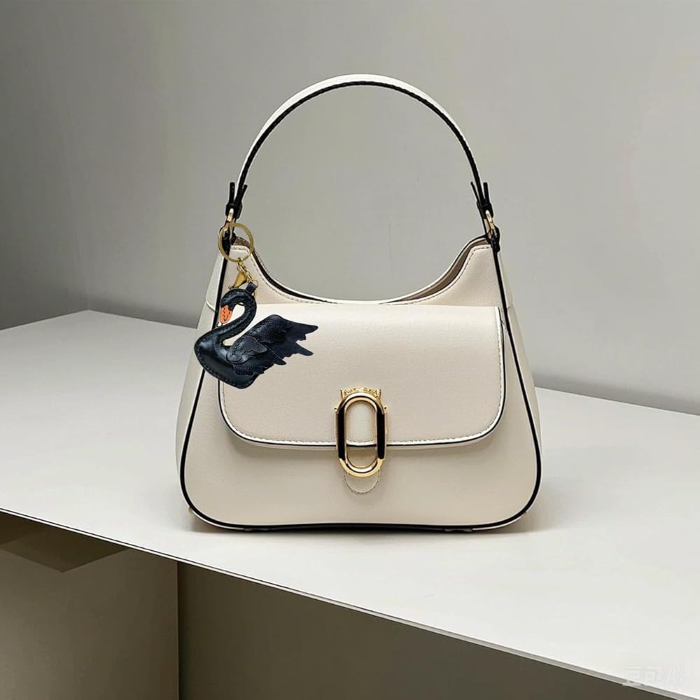 Yzikema Handcrafted Genuine Leather Swan Charm Keychain – Elegant