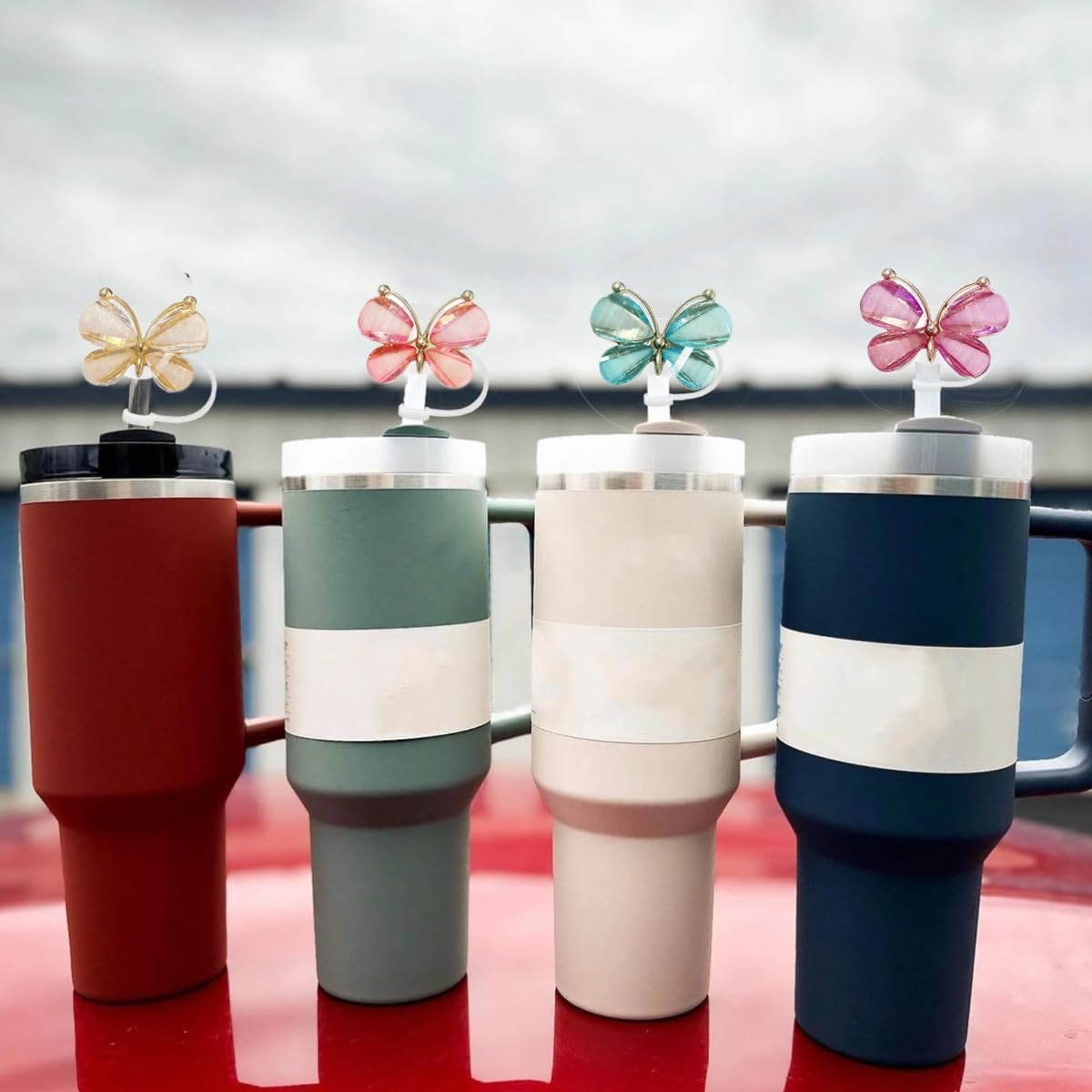 4Pcs Butterfly stanley cup straw Toppers 30 or 40 Oz cup with Handle-10mm Cute Silicone Straw Covers,Funny Tumbler Straw Covers Cap,Anti-dust Aaccessories for Stanley Cup（Metals） - Image 4