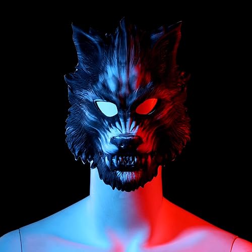 Miniatura 4 de HyDren Máscara de lobo de 2 piezas para Halloween, media cara, máscara de hombre lobo, máscara de animal para cosplay, disfraces, fiestas,