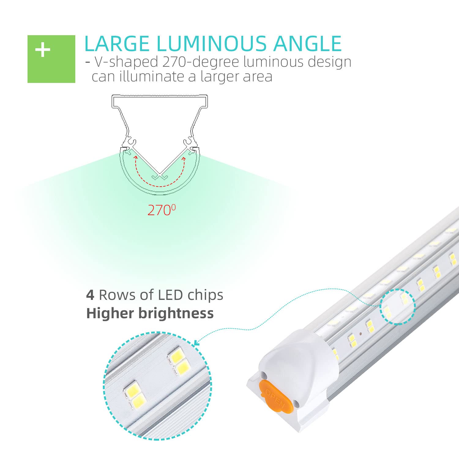 SUERCAI.YO 2FT LED Shop Light, 25W 3100lm Super Bright 6500K, Clear Cover, V-Shape, Linkable T8 LED Fixture and Under Cabinet Lights for Workbench, Garage (2 Pack)