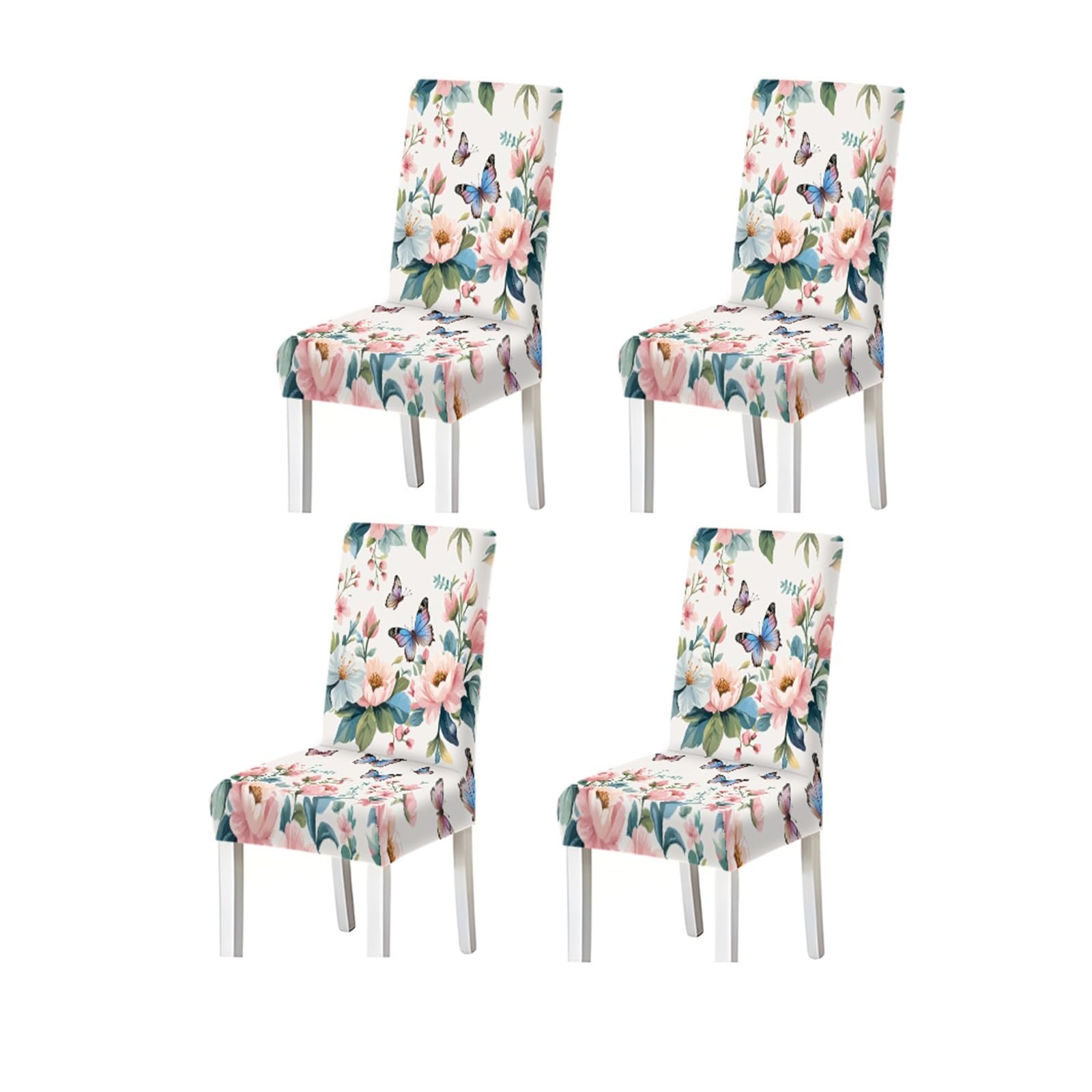 KXUAUV Watercolor Pink Floral Butterfly Print Dining Chair Covers, Stretch Slipcovers For Kitchen Dining Room Garden Party, 2/4/6PCS Seat Protectors for Restaurant Hotel Party(4PCSChair cover)