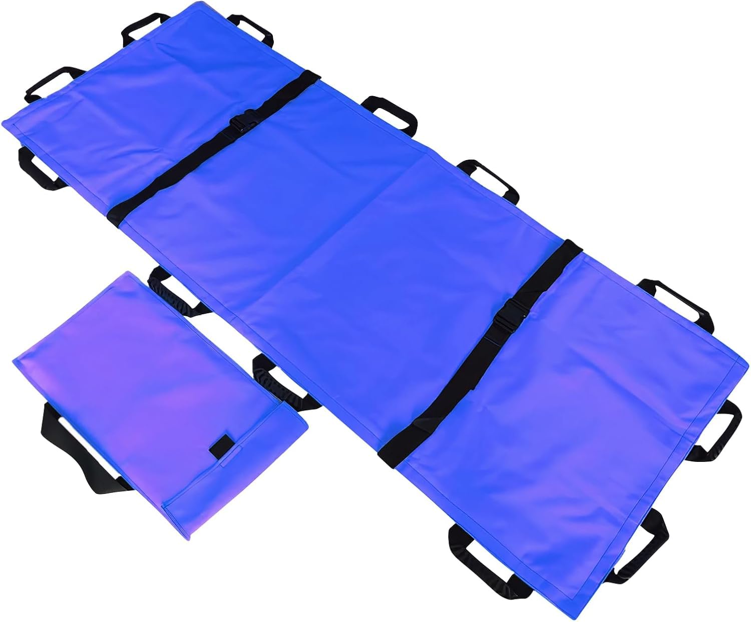 Barella morbida e portatile con 12 manici in gomma e borsa per il trasporto, barella medica pieghevole, trasportatore di animali per evacuazione di emergenza, capacità 181,4 kg, 180,3 x 71,1 cm, blu