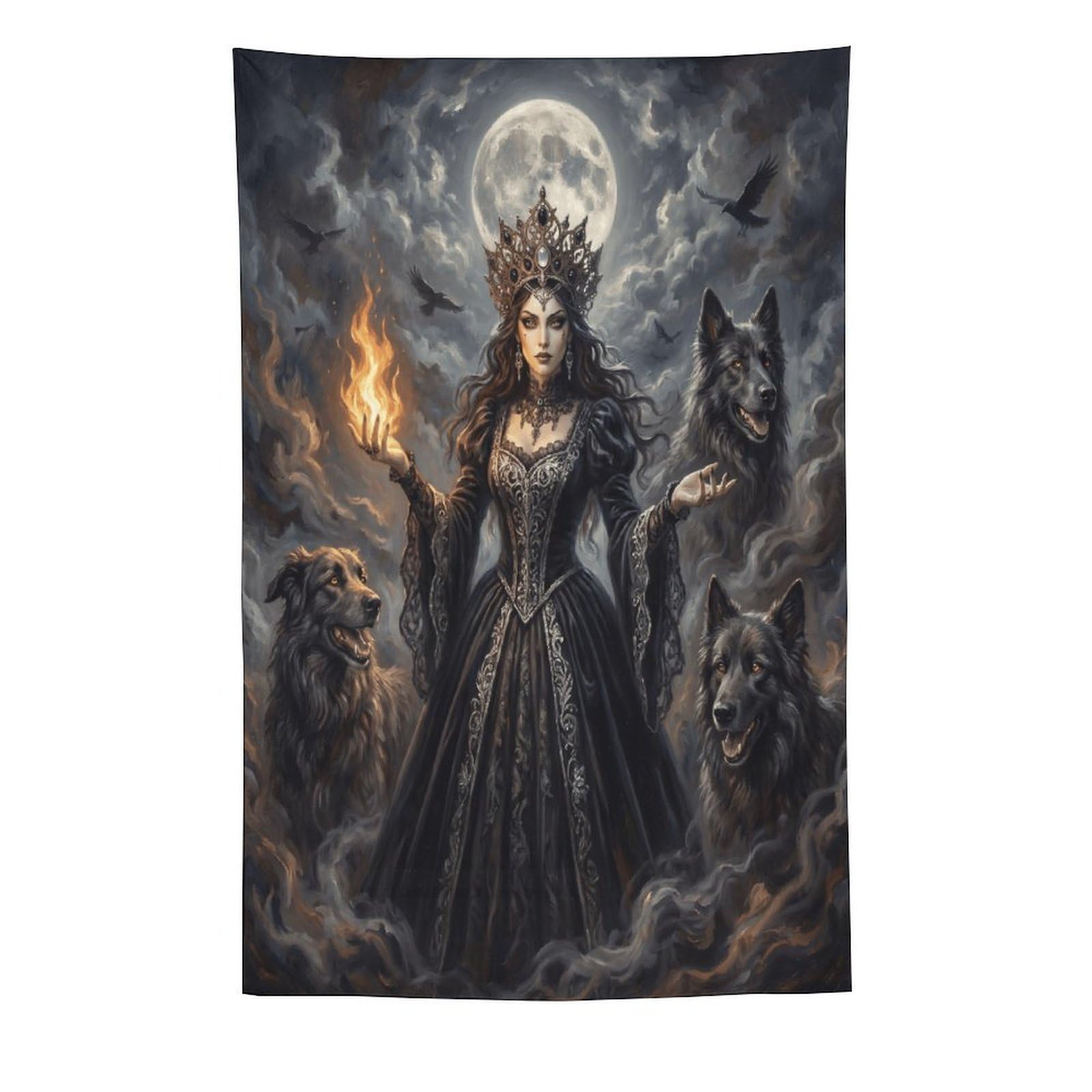 H3B8U2Y5 Wolf Goddess Sacred Fire Wall Tapestry, Room Divider