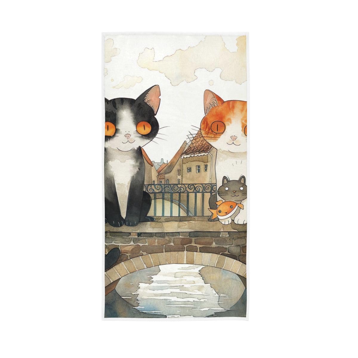 LSRCPD Watercolor Cute Cats Hand Towels, 15 x 30 Inches, Soft Highly Absorbent Towels for Bathroom Gym Shower
