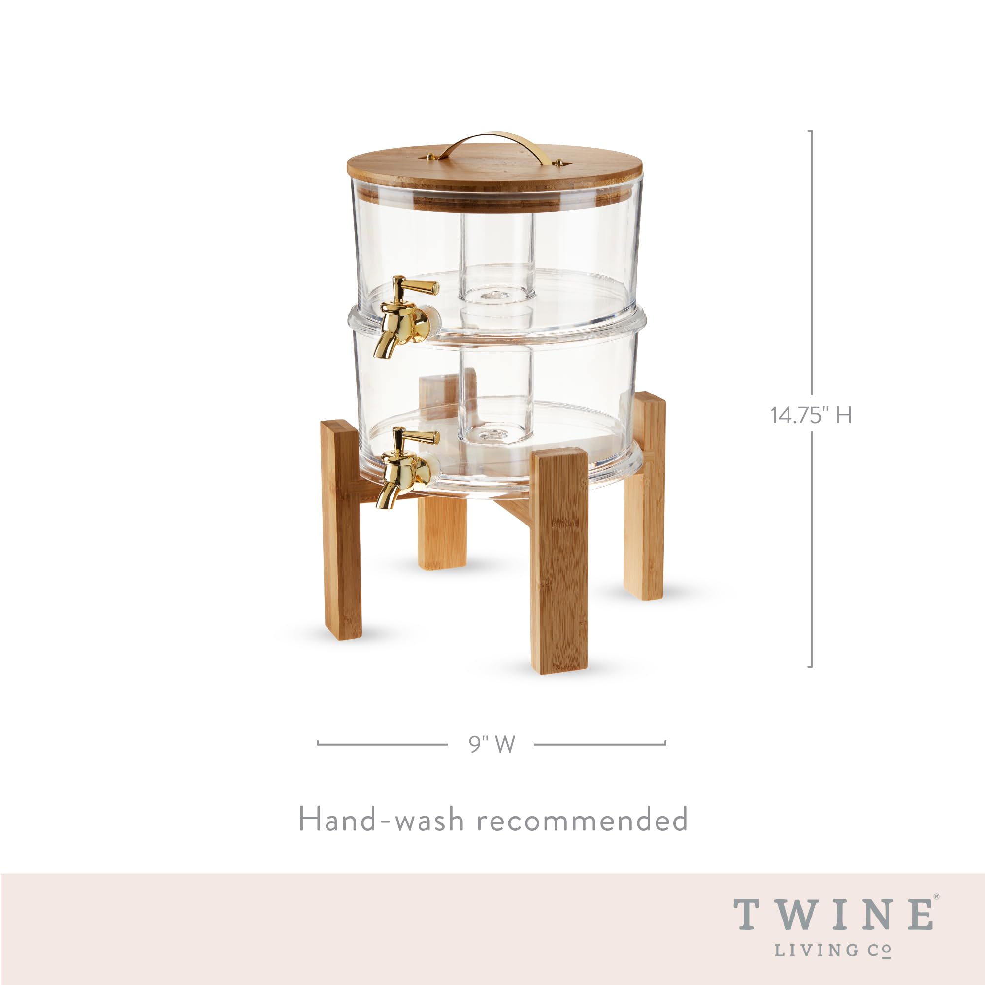 Twine Doble para exteriores, grifo de bebidas, fiestas de cóctel con soporte plegable de madera, dispensador apilable, juego de 1, transparente