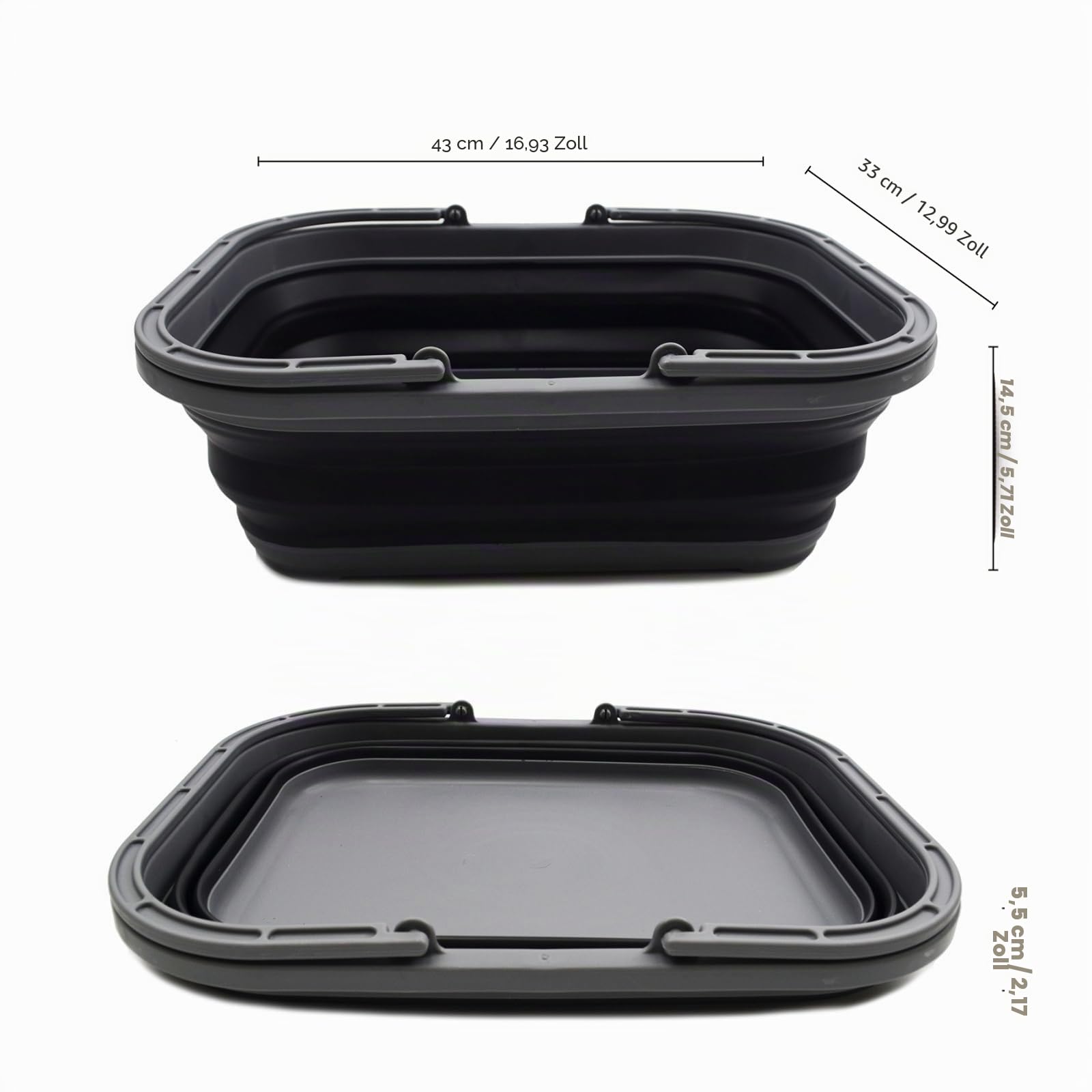 SAMMART 12L Collapsible Basket with Handle (Grey/Black, 2)