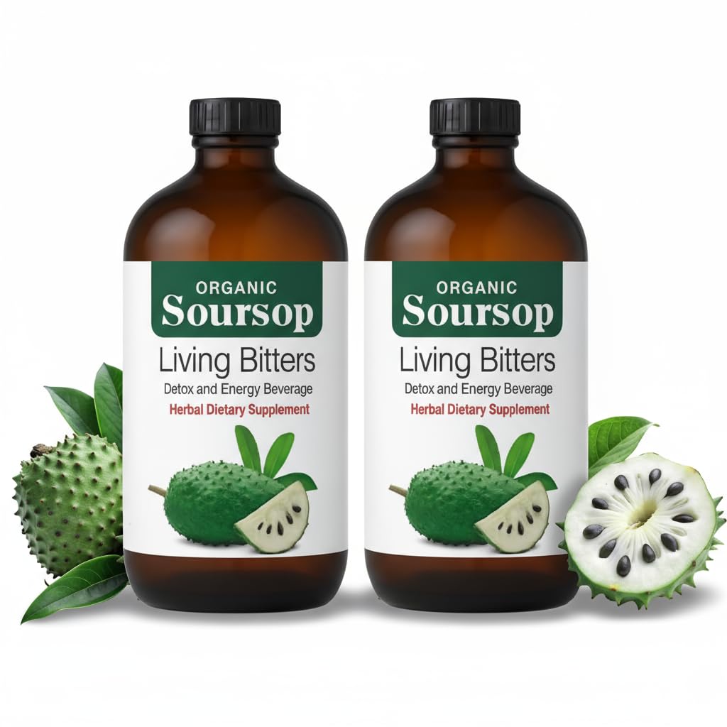 HERBOGANIC Premium Herbal Soursop Bitters Liquid – 16oz Pack of 2 | Organic Herbal Living Bitters with Soursop | Natural Detox, Digestive & Immune Support