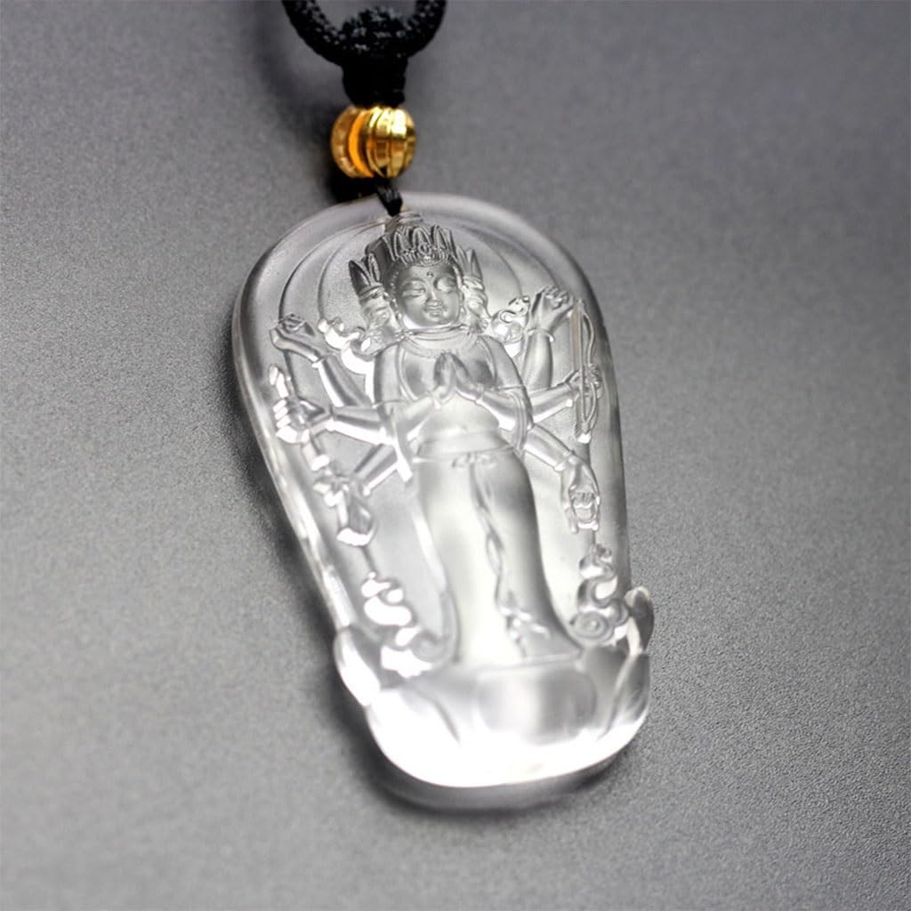 1 collana con statua del Buddha Guanyin a otto braccia, ciondolo in vetro Bodhisattva corda fatta a mano, unisex