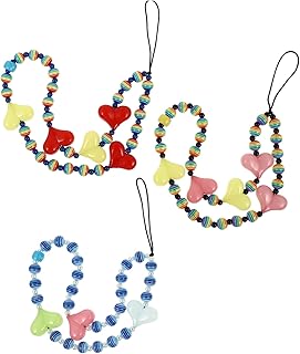 Uonlytech 3Pcs Tiras De Telefone Móvel Correntes De Telefones Com Contas Amor Coração Corrente De Telefone Celular Cordas Penduradas Pulseira De Telefone Chaveiro Cordas Penduradas A