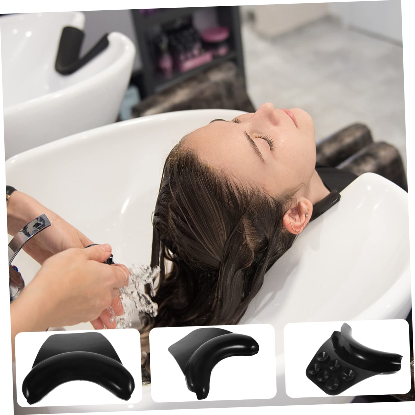 Healeved 3pièces Coussin De Cervical Silicone avec Ventouses pour Salon De Coiffure Support Ergonomique pour Lavage De Cheveux Compatible Plupart Bacs à Shampooing Réutilisable Et