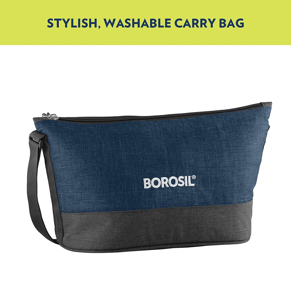 Borosil Elite Daisy Lunchbox with Bag | 4pc (320ml x 2 Square + 240ml x 2 Round) Container Set | Made in India Borosilicate Glass | Microwave & Dishwasher Safe Tiffin for Office, School - Image 7 thumbnail