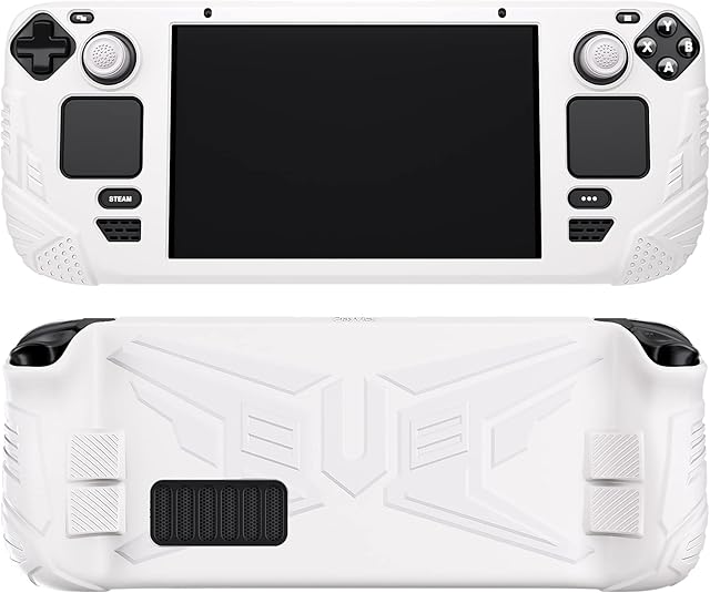 PlayVital Etui Ochronne do Steam Deck,Miękkie Silikonowe Ochronne na Konstrukcja Tylnego Przyciski do Steam Deck,Skóry Etui i Nakładkami Joysticka-Biały(Armor Series)