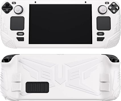 PlayVital Armor Series Protective Case for Steam Deck, Silicone Cover for Steam Deck with Back Button Enhancement Designed & Thumb Gripss - White