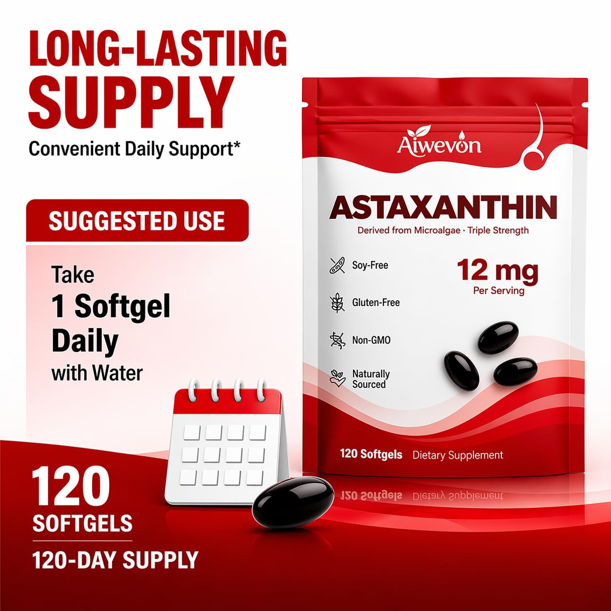 Astaxanthin 12mg Softgels Supplement, 120 Natural Astaxanthin from Microalgae with MCT Oil for Better Absorption, High Potency Antioxidant for Skin Eye Heart Joint Support, Non-GMO Gluten Free — Amazon image 6