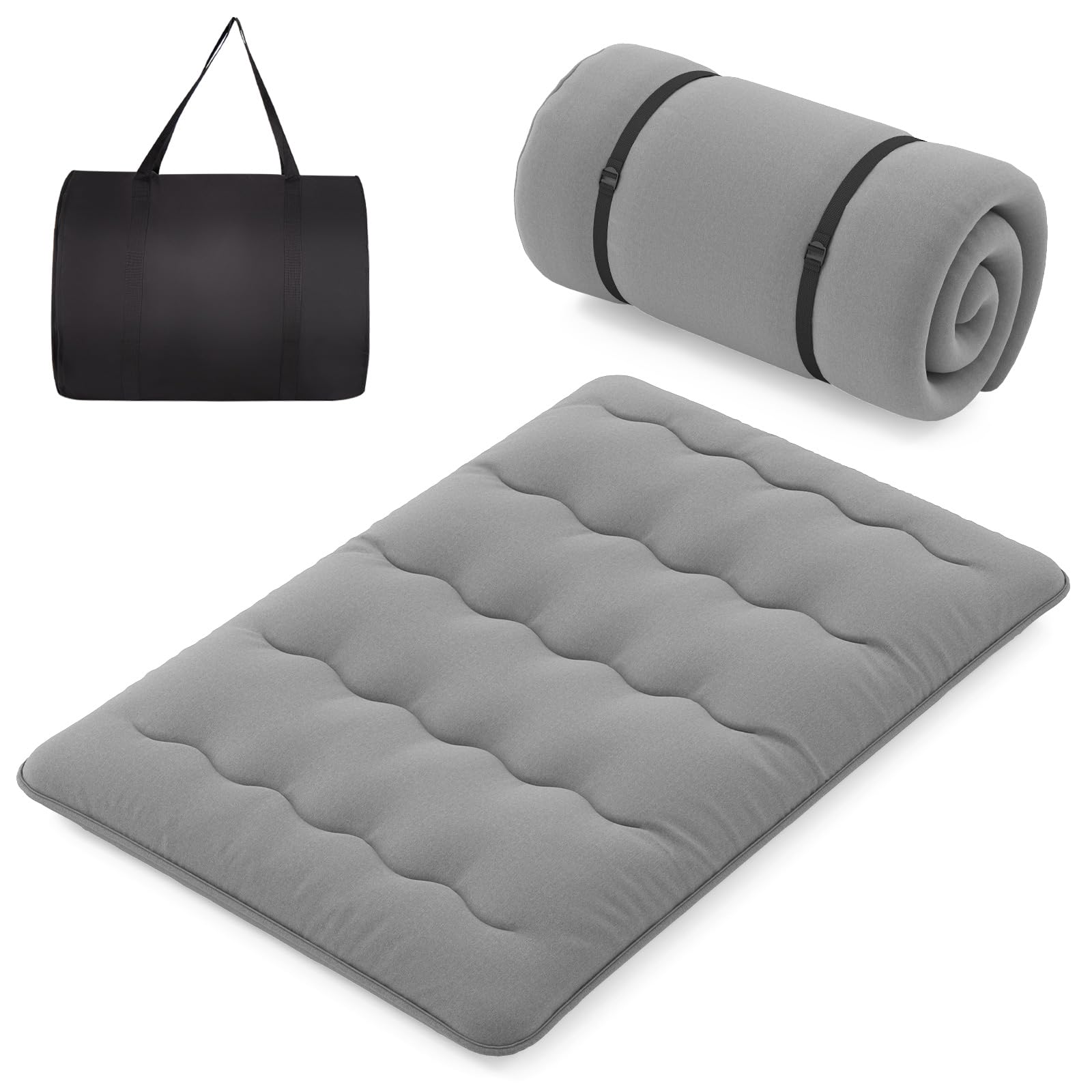 COSTWAY Materasso Futon Pieghevole, Materasso Portatile con Sacca da Trasporto per Camping, Materasso da Terra con Copertura Lavabile (Grigio,200 x 140 cm)