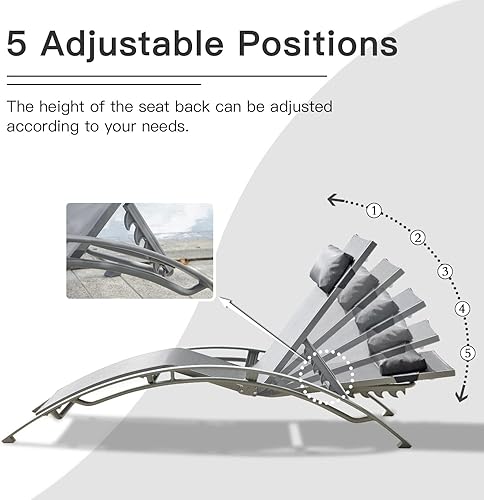 Miniatura 3 de Domi - Juego de 3 sillas de salón de aluminio para exteriores con 5 posiciones ajustables, tumbona al aire libre para piscina, jardín, playa, 2