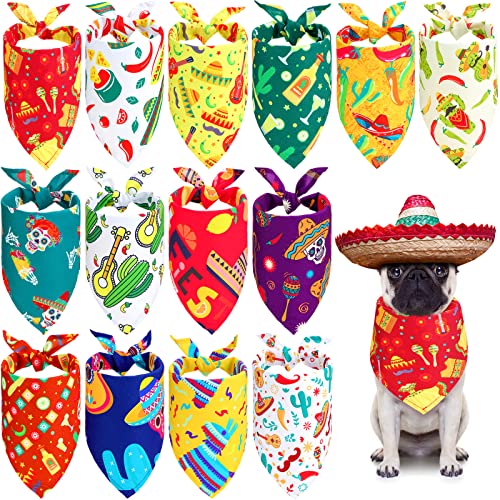 14 Piezas Set de Pañuelos Mexicanos para Perros Babero Triangular de Verano Hawái Bandana Bufanda Accesorios de México para Gatos Cachorros Mascotas Medianos a Grandes