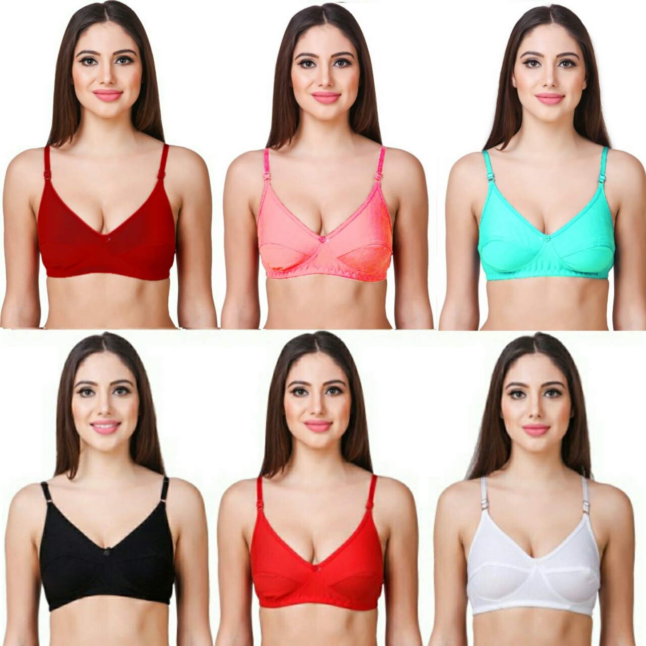 MAGNETWomen's Combo Pack of 6 Full Coverage Non-Padded Multicolor Everyday Cotton Bra (32, Multicolour)