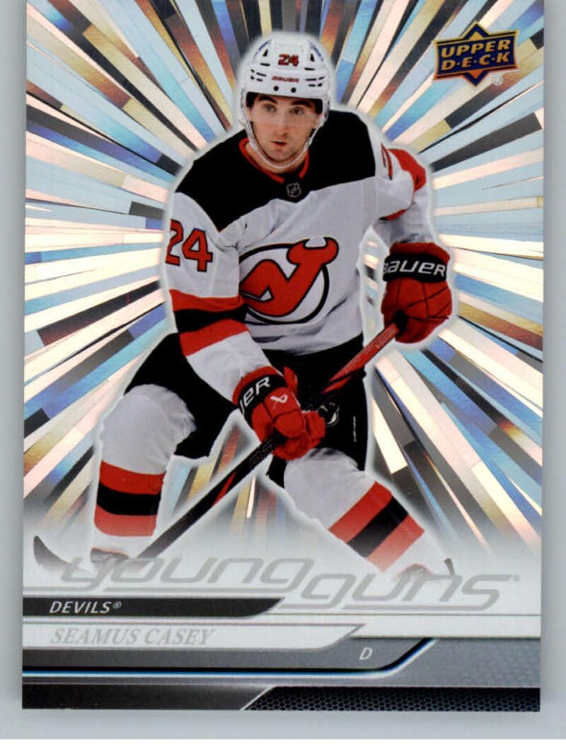 2024-25 Upper Deck Series Two Outburst #489 Seamus Casey RC Rookie Card New Jersey Devils Young Gun Official Hockey Card in Raw (NM or Better) Condition